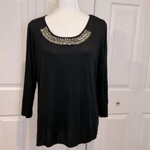 🐸 L Chenault Black Embellished Long Sleeve Top / Shirt  - X-Large